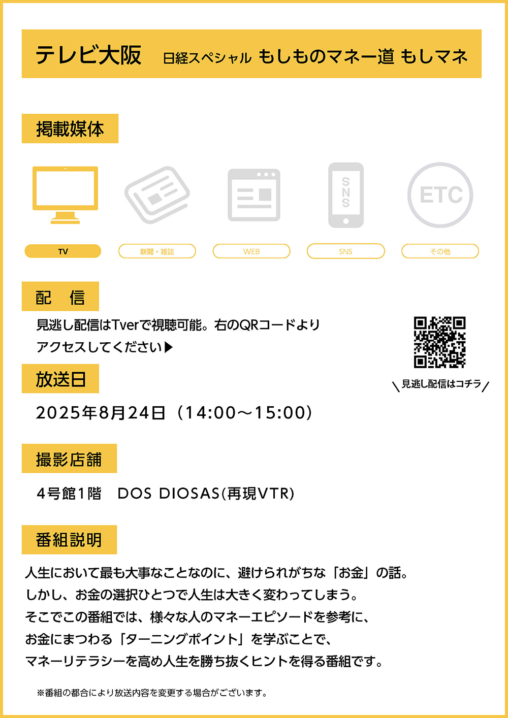 テレビ大阪　日経スペシャル もしものマネー道 もしマネ